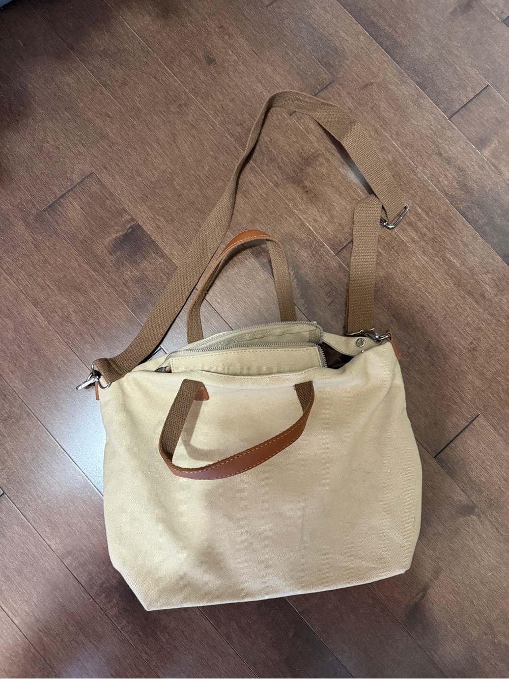 Canvas Tote Bag with crossbody strip - Beige